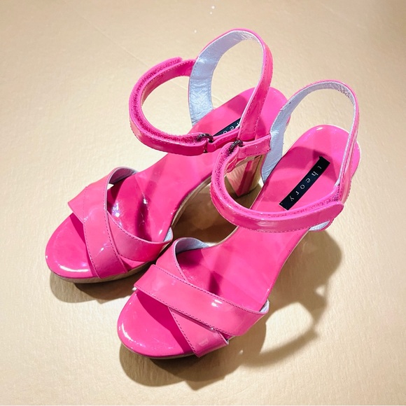 Theory Bubblegum Pink Patent Leather Platform Block Heel Women’s 36.5 - Picture 7 of 8